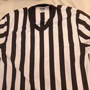 striped Dicks Sporting v neck basketball referee shirt jersey adult Medium